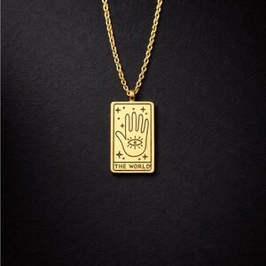 Gold Tarot Pendant Necklace - 'The World'